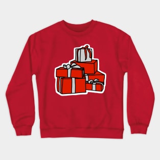 A Pile of Wrapped Gift Boxes in Red and Silver for Christmas Crewneck Sweatshirt